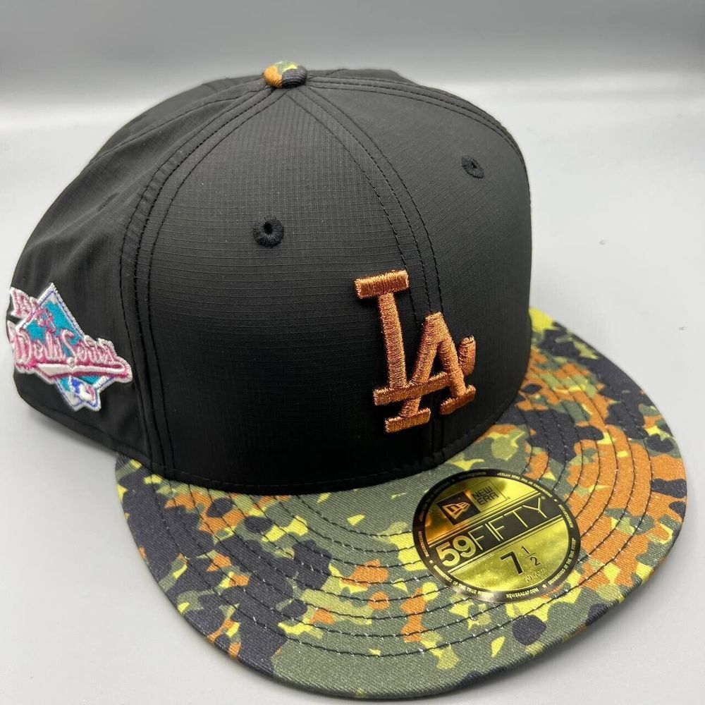 Los Angeles LA Dodgers Hat Men 7 1/2 Black Camo 59Fifty New Era Fitted Cap New